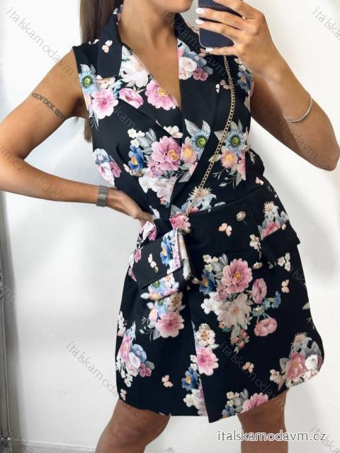Šaty kabátkové elegantní bez rukávu dámské (S/M ONE SIZE) ITALSKÁ MÓDA IMM23M18466/DU S/M Černá