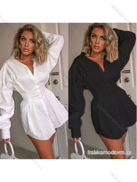 Košilové šaty s dlouhým rukvávem dámske (S-M-L) AF21SIERENA/D L čierna