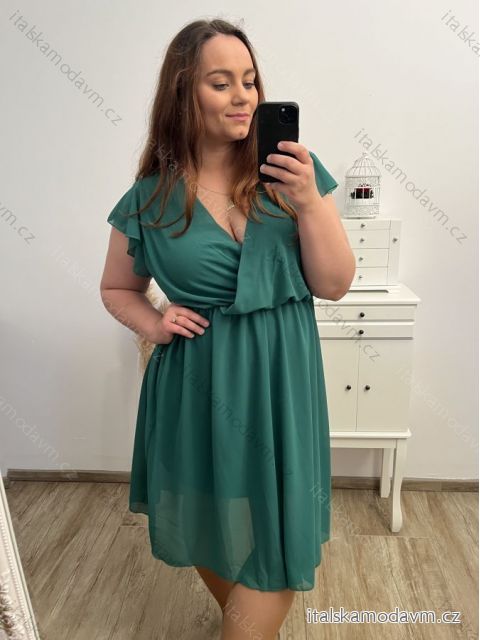 Šaty krátký rukáv dámské nadrozměr (XL/2XL/3XL ONE SIZE) ITALSKá MóDA IM423ANTONIA/DU 2XL/3XL zelená