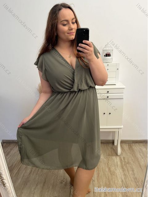 Šaty krátky rukáv dámske nadrozmer (XL/2XL/3XL ONE SIZE) TALIANSKA MóDA IM423ANTONIA/DU 2XL/3XL khaki