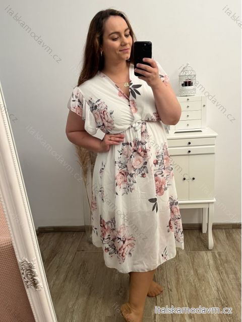 Šaty šifonové krátký rukáv dámské nadrozměr (XL/2XL ONE SIZE) ITALSKÁ MÓDA IMWGM231263/B/DU