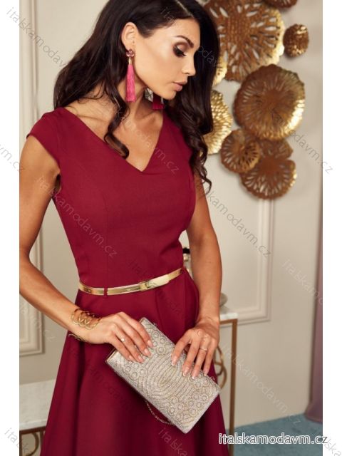 Šaty spoločenské bez rukávu dámske (36-56) POLSKÁ MÓDA PMLMR23KAREN-5 vínová 56