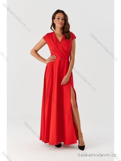 Šaty dlhé spoločenské krátky rukáv dámske (36-56) POLSKÁ MÓDA PMLMR23AFRODYTA-4 červená 44