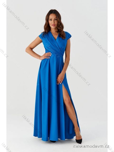 Šaty dlouhé společenské krátký rukáv dámské (36-56) POLSKÁ MÓDA PMLMR23AFRODYTA-5 královská modrá 36
