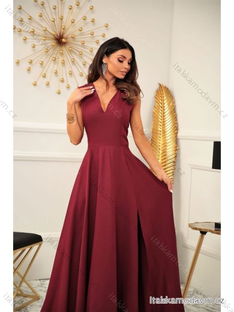 Šaty dlhé spoločenské bez rukávu dámske (34-54) POLSKÁ MÓDA PMLMR23MILENA-6 vínová 42