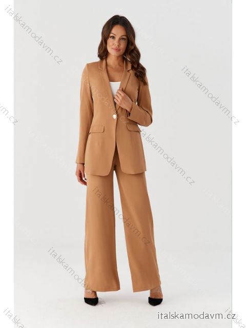 Súprava elegantné nohavice dlhé a sako dlhý rukáv dámska nadrozmer (34-54) POLSKÁ MÓDA PMLMR23GARNITUR-2 béžová 36