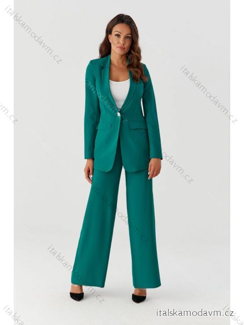 Souprava elegantní kalhoty dlouhé a sako dlouhý rukáv dámská nadrozměr (34-54) POLSKÁ MÓDA PMLMR23GARNITUR-3 zelená 40