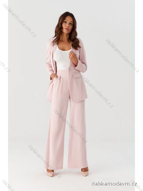 Souprava elegantní kalhoty dlouhé a sako dlouhý rukáv dámská nadrozměr (34-54) POLSKÁ MÓDA PMLMR23GARNITUR-5 světle růžová 34