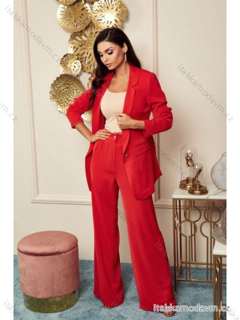 Souprava elegantní kalhoty dlouhé a sako dlouhý rukáv dámská nadrozměr (34-54) POLSKÁ MÓDA PMLMR23GARNITUR-8 červená 46