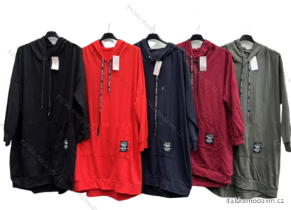 Šaty mikinové/mikina prodloužená s kapucí dlouhý rukáv dámské nadrozměr (2XL/3XL ONE SIZE) ITALSKÁ MÓDA IMD211098