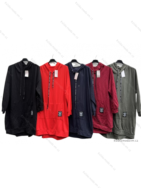 Šaty mikinové/mikina prodloužená s kapucí dlouhý rukáv dámské nadrozměr (2XL/3XL ONE SIZE) ITALSKÁ MÓDA IMD211098