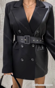 Šaty elegantní kabátkové s páskem dlouhý rukáv dámské (S/M ONE SIZE) ITALSKÁ MÓDA IMPMD2310330