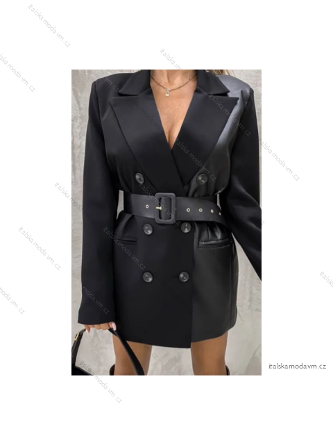 Šaty elegantní kabátkové s páskem dlouhý rukáv dámské (S/M ONE SIZE) ITALSKÁ MÓDA IMPMD2310330