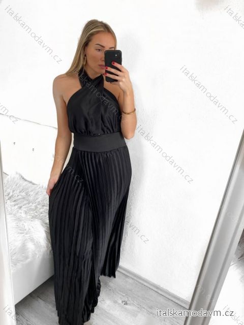 Šaty dlouhé elegantní skládané bez rukávu dámské (S/M ONE SIZE) ITALSKÁ MÓDA IMPGM2322112/DU S/M Černá
