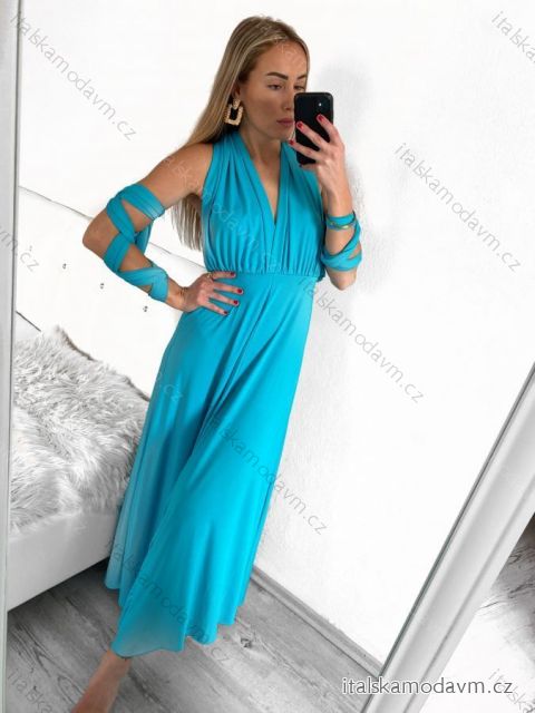 Šaty dlouhé elegantní společenské bez rukávu dámské (S/M/L/XL ONE SIZE) ITALSKÁ MÓDA IMPBB23A11791/DU L/XL tyrkysová