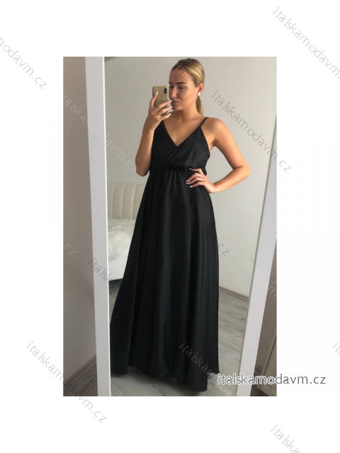 Šaty dlhé letné saténové na ramienka dámske (S/M ONE SIZE) TALIANSKA MÓDA IMM22360 čierna