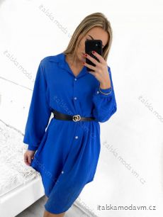 Šaty košilové s páskem dlouhý rukáv dámské (S/M ONE SIZE) ITALSKá MóDA IM423150