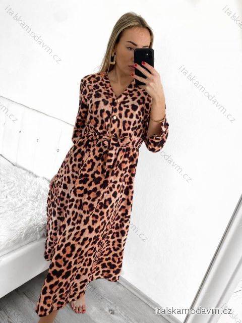 Šaty dlouhé košilové letní dlouhý rukáv dámské (S/M ONE SIZE) ITALSKÁ MÓDA IMW23A758/DU S/M Leopardí