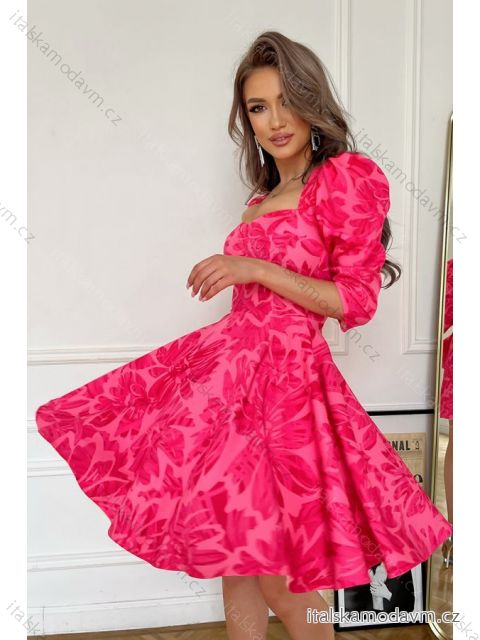 Šaty elegantní společenské 3/4 dlouhý rukáv dámské (34-40) POLSKÁ MÓDA PMLBC23284-07 růžová 40