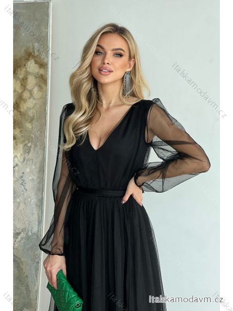 Šaty elegantní společenské dlouhý rukáv dámské (34-44) POLSKÁ MÓDA PMLBC23269-06A Černá 36