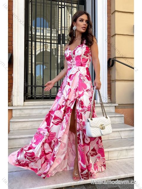 Šaty dlouhé elegantní na ramínka  dámské (34-40) POLSKÁ MÓDA PMLBC23259-12 růžová 34