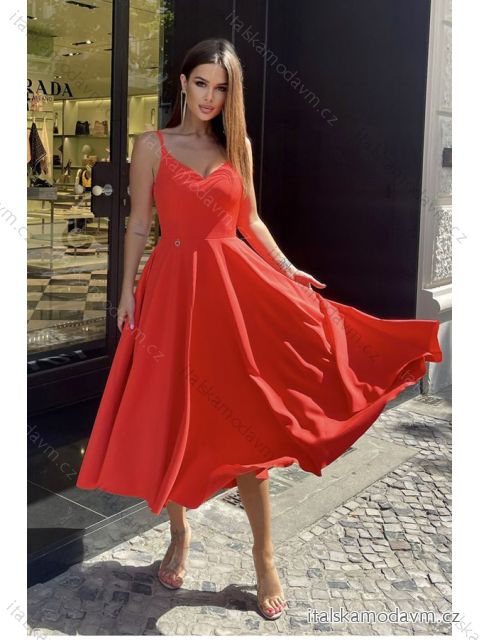 Šaty dlhé elegantné spoločenské na ramienka dámske (34-40) POLSKÁ MÓDA PMLBC23244-02 červená 38