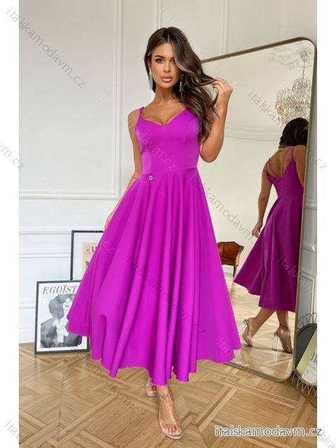 Šaty dlouhé elegantní společenské na ramínka dámské (34-40) POLSKÁ MÓDA PMLBC23244-71 purpurová 40