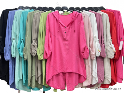 Tunika košilová prodloužená  3/4 dlouhý rukáv dámská nadrozměr (L/XL ONE SIZE) ITALSKÁ MÓDA IM423283