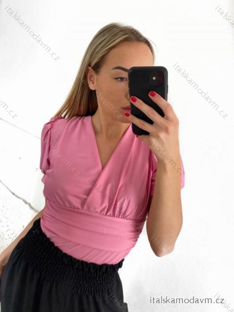 Body elegantný krátky rukáv dámske (S/M ONE SIZE) TALIANSKA MÓDA IMWY23092/DU S/M ružová