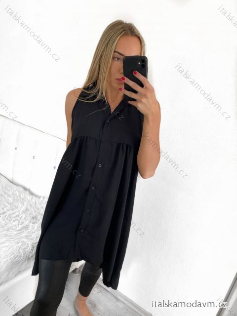 Šaty letné košeľové bez rukávov dámske (S/M ONE SIZE) TALIANSKA MÓDA IMWB23299/DR S/M čierna