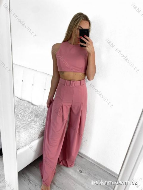 Souprava letní elegantní top a kalhoty dámská (S/M/L ONE SIZE) ITALSKÁ MÓDA IMWE231508/DU M/L růžová