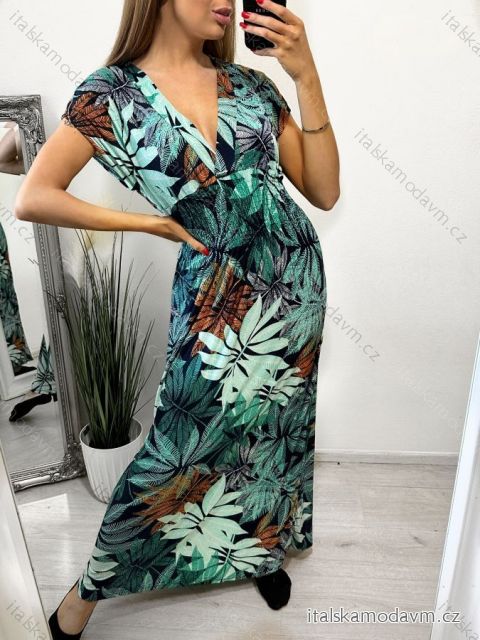 Šaty dlouhé elegantní icecool krátký rukáv dámské (M/L, XL/2XL) AINUOSI  ITALSKÁ MODA IMB237739/DU M / L modrá