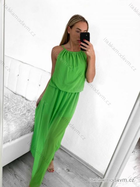 Šaty dlouhé na ramínka letní šifonové bez rukávu dámské (S/M/L ONE SIZE) ITALSKÁ MÓDA IMWB22049/DR M/L neon zelená