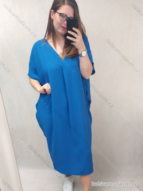 Šaty maxi dlouhé oversize krátký rukáv dámské nadrozměr (4XL/5XL ONE SIZE) ITALSKÁ MÓDA IMD23422/DR 4XL / 5XL petrolejová