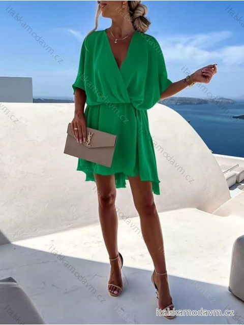 Šaty letní krátký rukáv dámské (S/M/L ONE SIZE) ITALSKÁ MÓDA IMD22557 zelená S/M