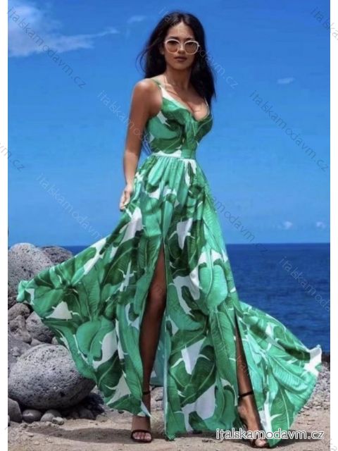 Šaty dlouhé letní na ramínka květované dámské (S/M/L ONE SIZE) ITALSKÁ MÓDA IMWE231991/DU S/M zelená