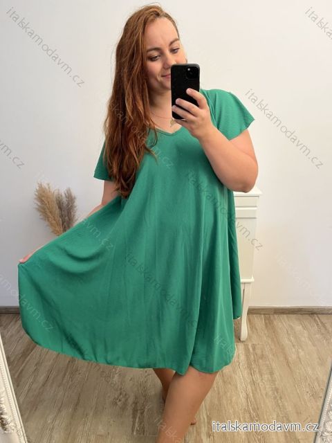 Šaty oversize krátky rukáv dámske nadrozmer (3XL/4XL/5XL ONE SIZE) TALIANSKA MÓDA IMBM23OVER/DR 4XL / 5XL zelená