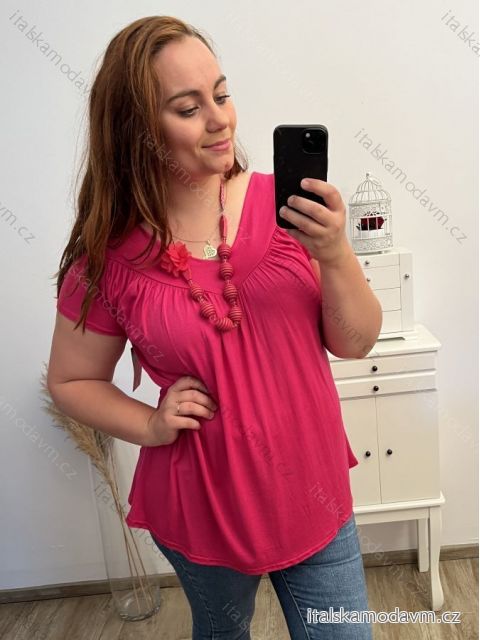 Tunika krátky rukáv s príveskom dámska nadrozmer (3XL/4XL/5XL ONE SIZE) TALIANSKA MÓDA FMB23BRECET/DR 3XL / 4XL ružová