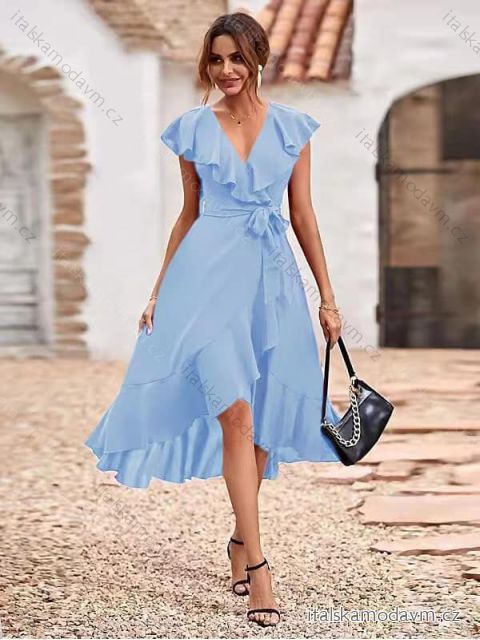 Šaty letní elegantní bez rukávu dámské (S/M ONE SIZE) ITALSKÁ MÓDA IMD22351 světle modrá S/M