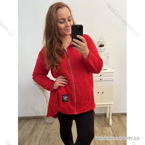 Mikina prodloužená s kapucí na zip dámská (XL/2XL ONE SIZE) ITALSKÁ MÓDA IMD21970/DR XL/XXL červená