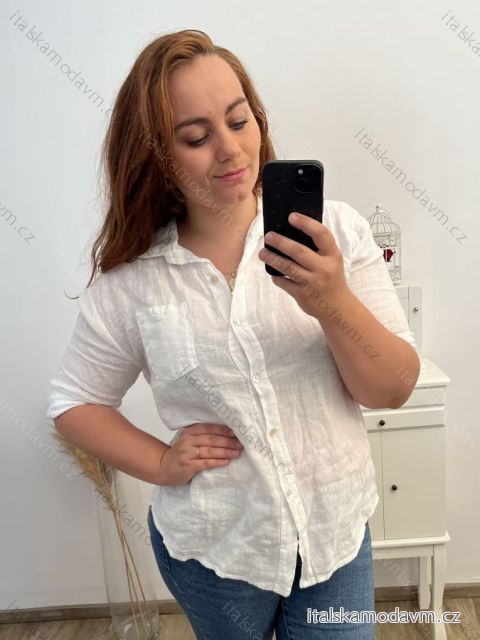 Košile lněná   3/4 rukáv dámská nadrozměr (XL/2XL ONE SIZE) ITALSKá MóDA IM723BAGGA/DR