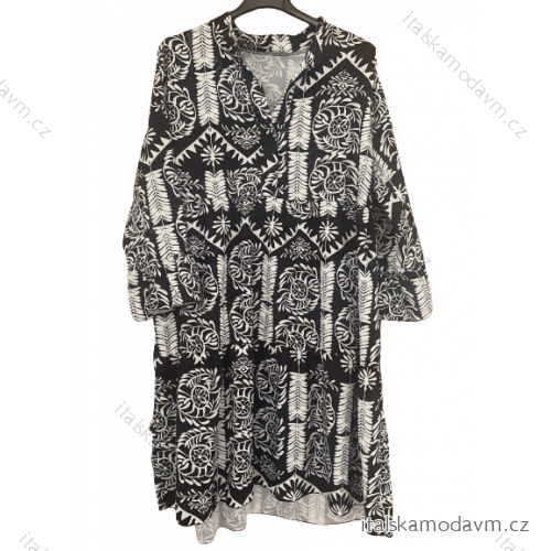 Šaty volnočasové dlouhý rukáv dámské (XL/2XL ONE SIZE) ITALSKÁ MÓDA IMWGS23FLOWER/DU xl/2xl-2xl/3xl Černá