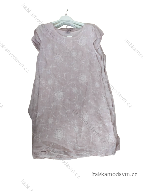 Šaty lněné letní krátký rukáv dámské (52-60) ITALSKá MóDA IM423LINA-2/DR 56 světle růžová