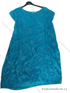 Šaty lněné fáčové krátký rukáv dámské nadrozměr (52-60) ITALSKÁ MÓDA IM422FIORE-1/DR