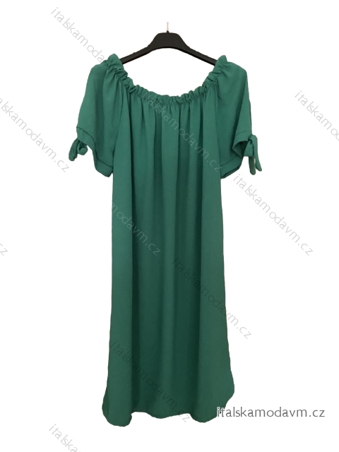 Šaty letní carmen krátký rukáv dámské (S/M/L/XL ONE SIZE) ITALSKÁ MÓDA IMC223320 ZELENÁ