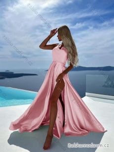 Šaty dlouhé saténové elegantní na ramínka dámské (S/M ONE SIZE) ITALSKÁ MÓDA IMD23460