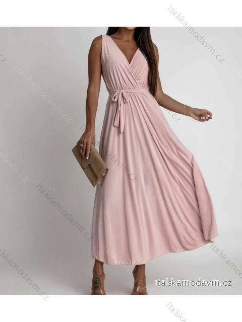 Šaty dlouhé elegantní společenské bez rukávu dámské (S/M ONE SIZE) ITALSKÁ MÓDA IMWE232099/DUR S/M světle růžová