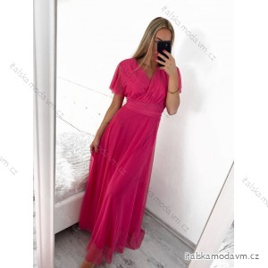 Šaty společenské elegantní letní krátký rukáv dámské (S/M ONE SIZE) ITALSKÁ MÓDA IMPSH223589L/DR