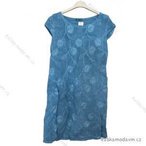 Šaty lněné letní krátký rukáv  dámské (M-3XL) ITALSKá MóDA IM422STELA-14/DU