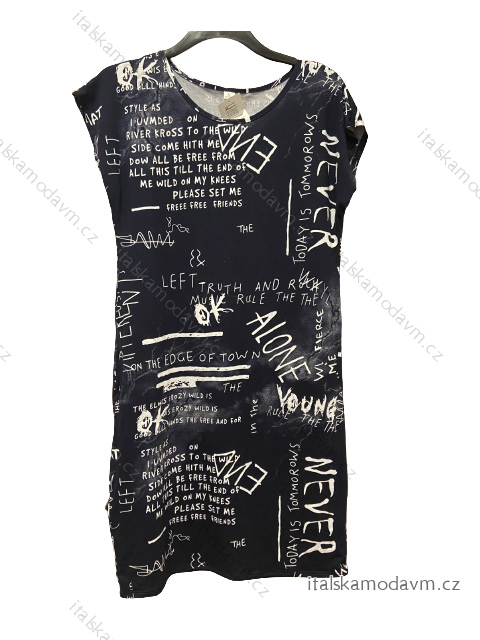 Šaty krátky rukáv dámske nadrozmerné (L-3XL) POLSKÁ MÓDA PMF23WRITE/DU L čierna
